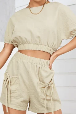 Solid Backless Bow Knotted Short Set