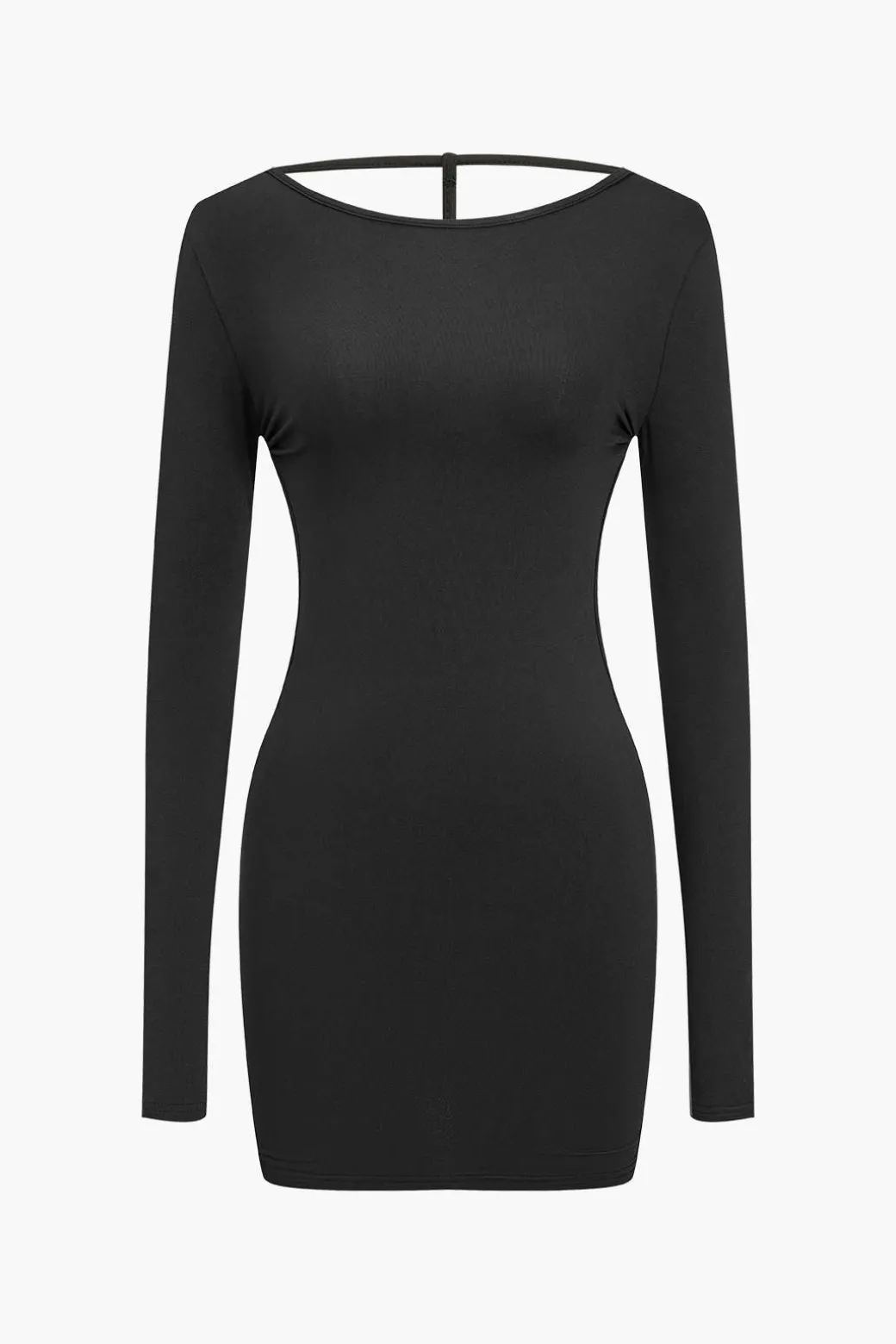 Solid Backless Long Sleeve Mini Dress