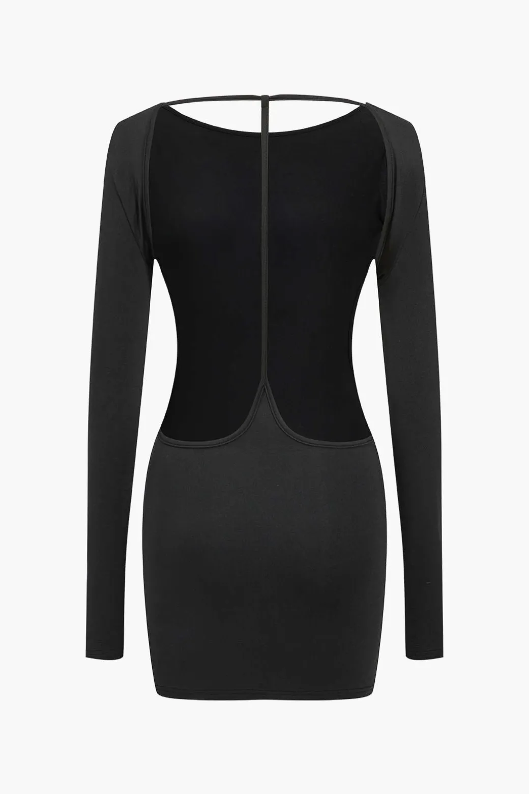 Solid Backless Long Sleeve Mini Dress