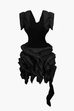 Solid Backless Pleated Ruffle Midi Dress