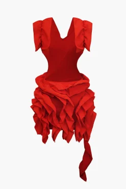 Solid Backless Pleated Ruffle Midi Dress