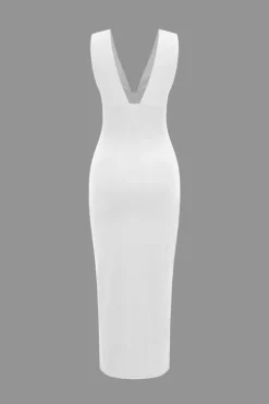 Solid Backless Ruched Slit Midi Dress