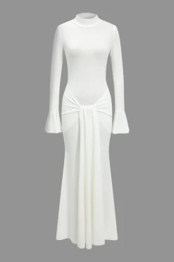 Solid Bell Sleeve Long Sleeve Maxi Dress