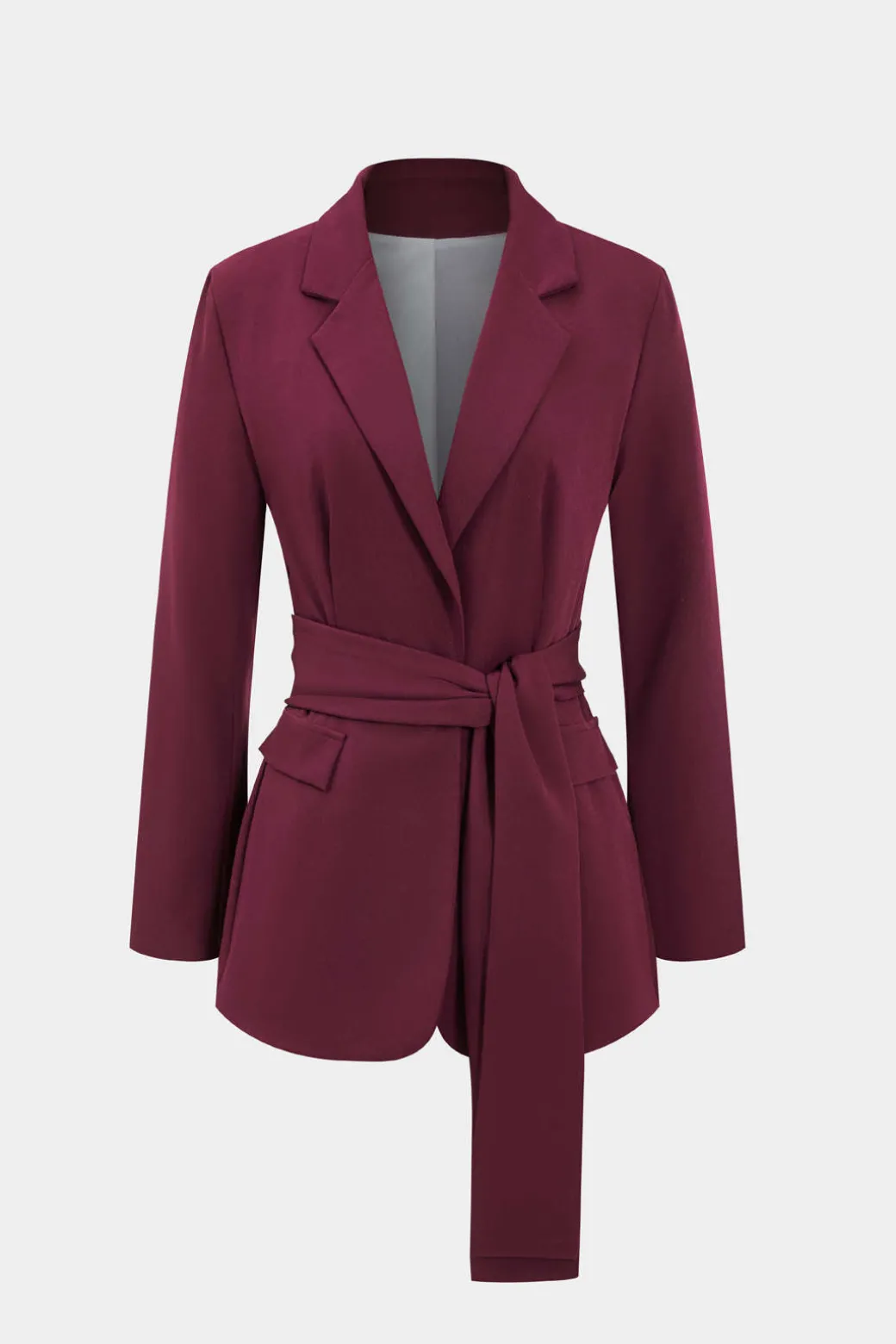 Solid Belt Blazer And Pants Set