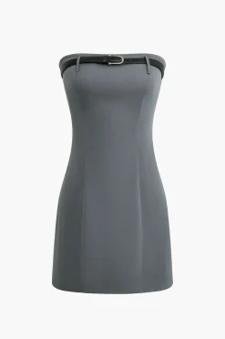 Solid Belted Strapless Mini Dress