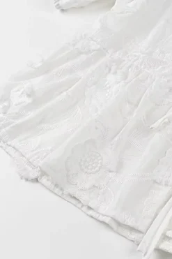 Solid Bow Embroidery Tie-Up Short-Sleeve Shirt