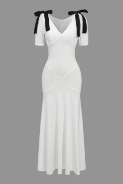 Solid Bow Tie-Up Maxi Dress