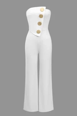 Solid Button Asymmetrical Jumpsuit