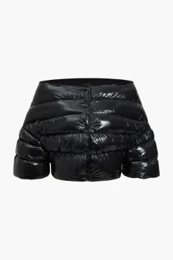 Solid Button Boat Neck Puffer