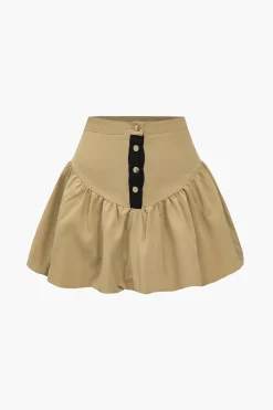Solid Button Fake Pockets Skirt Set