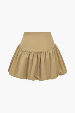 Solid Button Fake Pockets Skirt Set