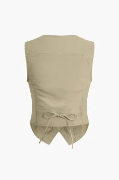 Solid Button Fake Pockets Vest