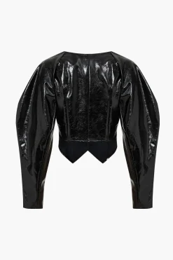 Solid Button Faux Leather Jacket