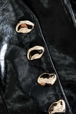 Solid Button Faux Leather Jacket