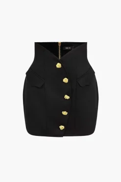 Solid Button Mini Skirt