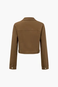 Solid Button Pocket Denim Outerwear
