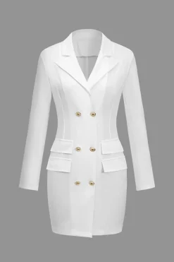 Solid Button Pocket Long Sleeve Mini Dress
