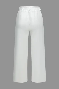 Solid Button V-Neck Top And Trouser Set