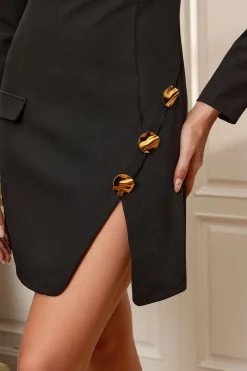Solid Button Zipper Asymmetrical Mini Dress
