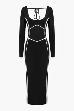 Solid Contrast Binding Slit Maxi Dress