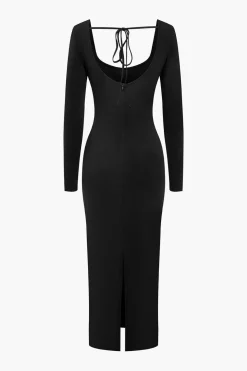 Solid Contrast Binding Slit Maxi Dress