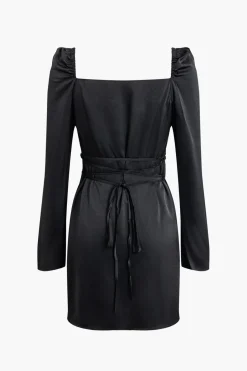 Solid Cowl Neck Long Sleeve Mini Dress