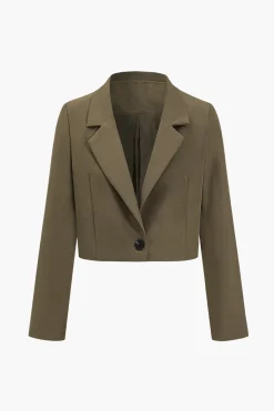 Solid Crop Button Blazer