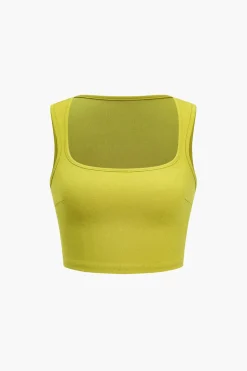 Solid Crop Tank Top And Ruffle Skirt Set