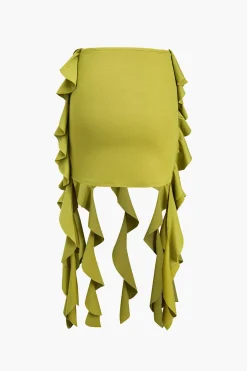 Solid Crop Tank Top And Ruffle Skirt Set