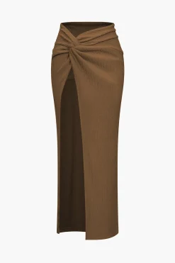 Solid Crop Tank Top And Slit Twist Knot Skirt Set