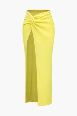 Solid Crop Tank Top And Slit Twist Knot Skirt Set