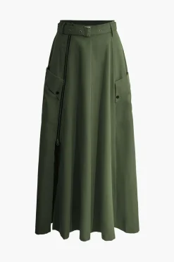 Solid Crop Tank Top And Zipper Pocket Pleated Skirt Set