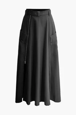 Solid Crop Tank Top And Zipper Pocket Pleated Skirt Set