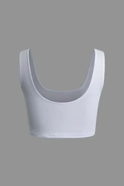 Solid Crop Tank Top And Zipper Pocket Pleated Skirt Set