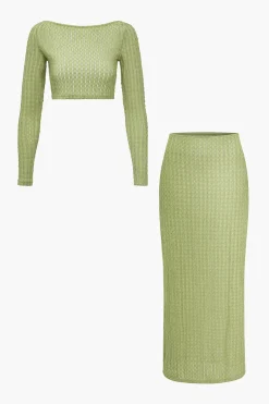 Solid Crossed Backless Top And Skirt Set