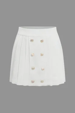 Solid Cut Out Button Skirt Set