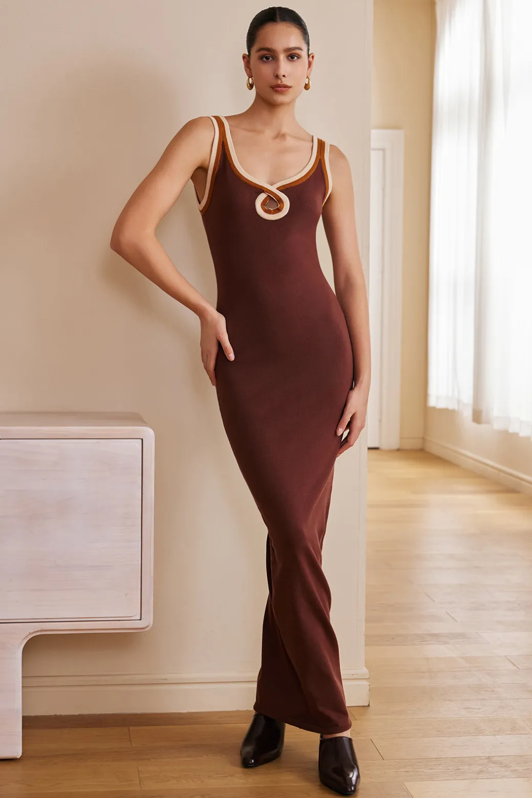 Solid Cut Out Color Block Maxi Dress