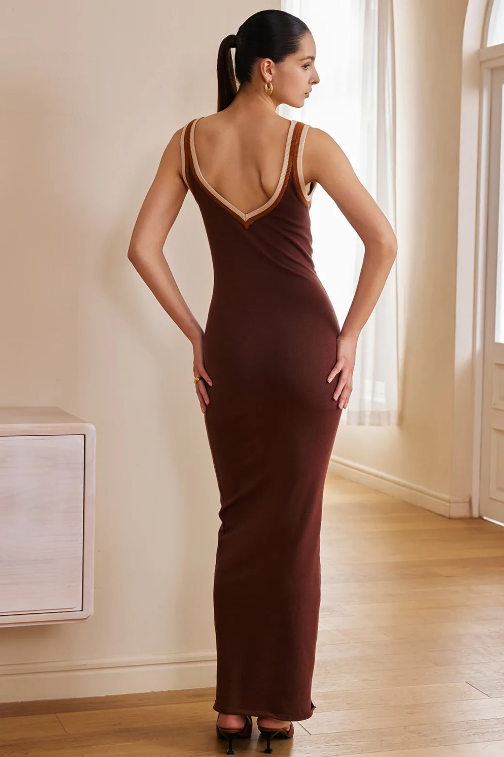 Solid Cut Out Color Block Maxi Dress
