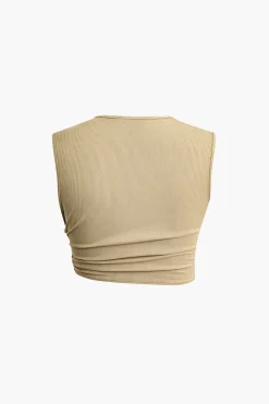 Solid Cut Out Crop Tank Top And Ruched Split Midi Skirt Set