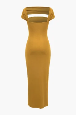 Solid Cut Out Halter Midi Dress