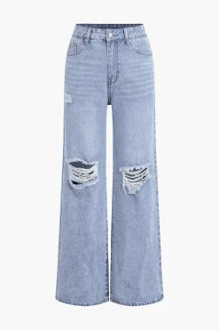 Solid Cut Out Ripped Jeans