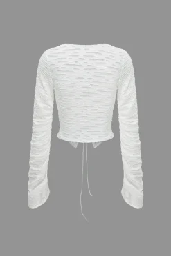 Solid Cut Out Tie Up Long-Sleeve Top