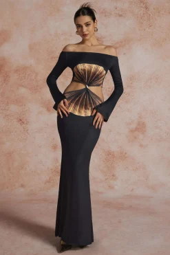 Solid Cut Out Twist Knot Long-Sleeve Maxi Dress