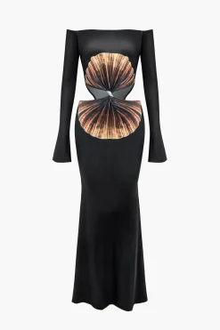 Solid Cut Out Twist Knot Long-Sleeve Maxi Dress