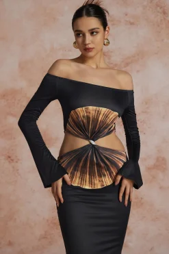 Solid Cut Out Twist Knot Long-Sleeve Maxi Dress