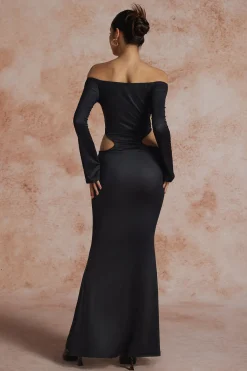 Solid Cut Out Twist Knot Long-Sleeve Maxi Dress