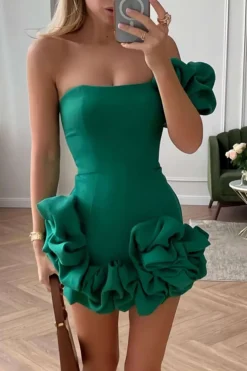 Solid 3D Ruffle Mini Dress