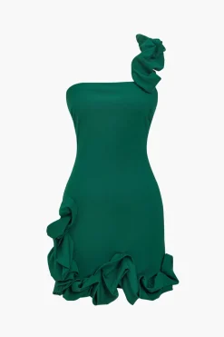 Solid 3D Ruffle Mini Dress