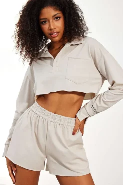 Solid Drawstring Frayed Shorts Set