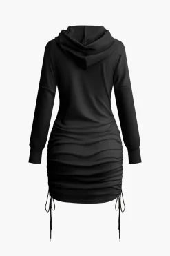 Solid Drawstring Hooded Mini Dress